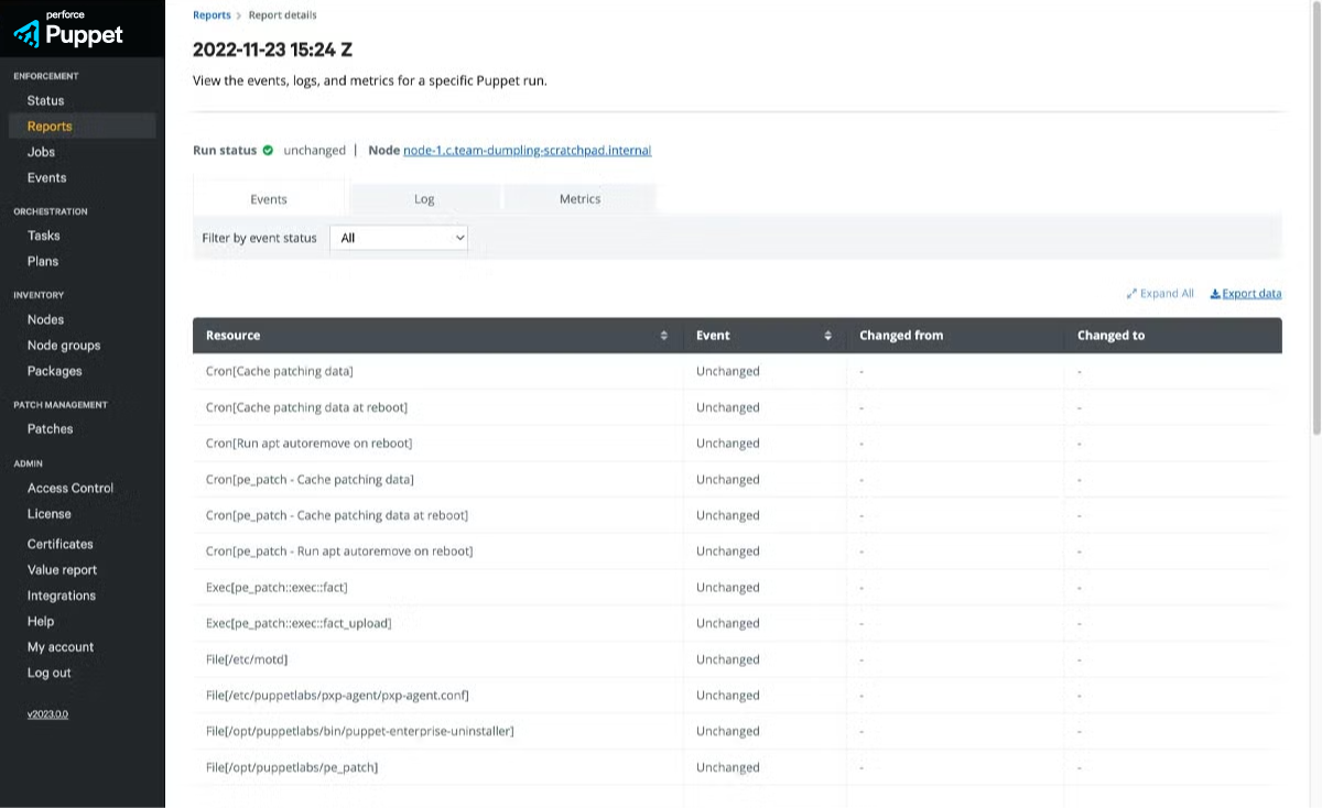 Puppet reports screenshot.