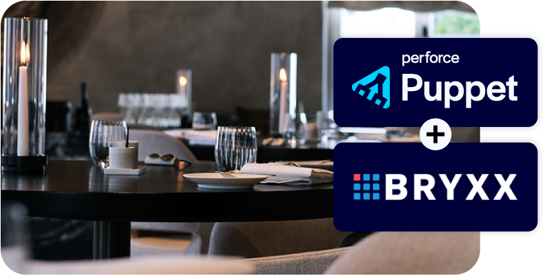 Puppet and Bryxx logos with photo of Fine Fleur dining room.