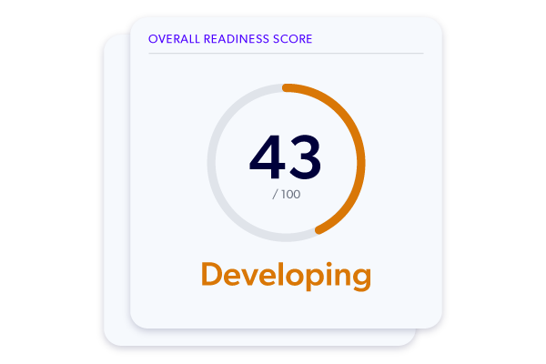 A circular progress chart displaying a score of 43 out of 100 with "Developing" in orange below.