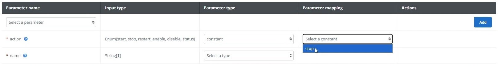 Screenshot of both action and parameter