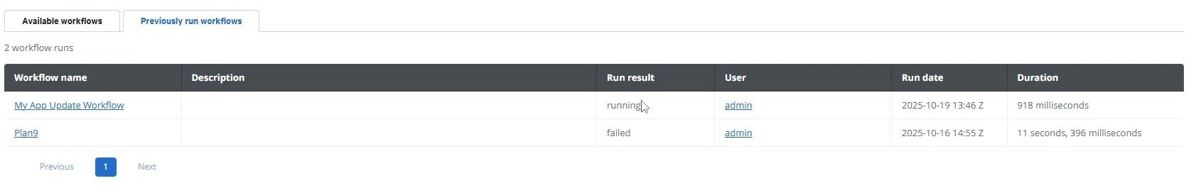 Workflows list screenshot
